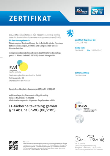 Zertifikat I.T. Sicherherheitskatalog